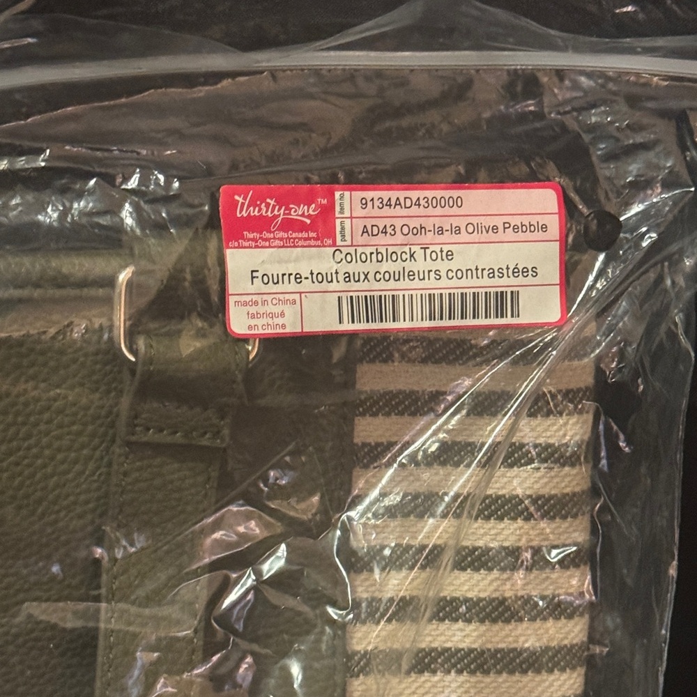Thirty-One Striped Olive ColorblockTote “Ooh-la-la Olive Pebble” | NEW - Picture 2 of 5